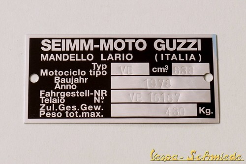 Typenschild seimm moto guzzi - typenschild, "seimm-moto