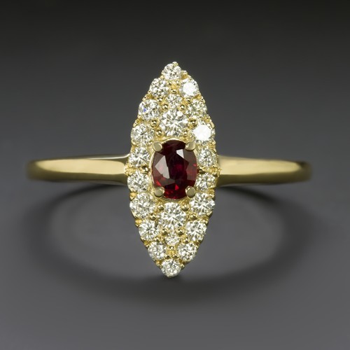 Rubin diamant navette ring - rubin,
