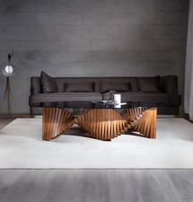 Handgefertigter Couchtisch aus Buchenholz mit Glasplatte | 62 Zoll B x 32 Zoll T x 15 Zoll H