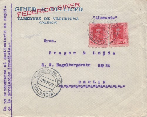 Spanien 1926 tabernes de - tabernes,