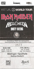 Iron Maiden  Virtual XI Tour 1998 Böblingen Ticket /Konzertkarte /Eintrittskarte