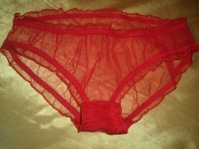 Sexy transparentes Nylon Höschen Gr. S ROT Nylonslip Rüschen Panty Slip   (E141)