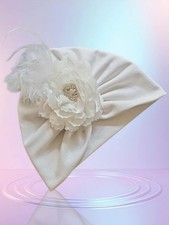 Babymütze zum Taufkleid Taufmütze Baby Turban Taufhut Mütze Taufe weiß 0-3 Mon