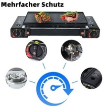 2 flammig Campingkocher Outdoor Camping Doppel Gas Kocher Grillplatte BBQ-Set DE