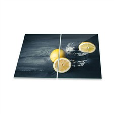 Herdabdeckplatte Ceran 2-Teilig 2x40x52 Zitrone Gelb Abdeckung Spritzschutz Glas