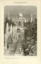 Tadsch Mahal Indien historische Bildtafel antike Grafik Holzstich ca. 1892