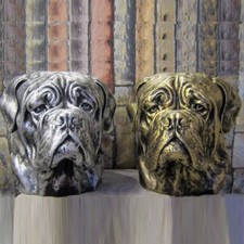 Büste Bordeaux Dogge H: 30cm großer Kopf Figur Hund Deko Hundekopf gold silber