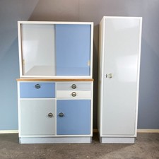 Küche Küchenschränke 60er Jahre blaugrau melierter Resopalplatte Midcentury