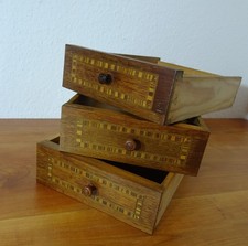 3 alte Schubladen gezinkt Einlegearbeiten um 1900
