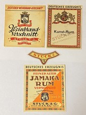 3 alte VK Etiketten Weinbrand Jamaica Rum, Firma Stück AG Hanau a.M. um 1930/40