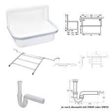 Ausgussbecken Stahl emailliert weiß Ablagerost Siphon Werkstatt Garten Keller