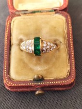 antiker Ring Smaragd und Brillanten echt Gold 750/- gestempelt