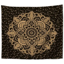 Wandbehang Mandala indisch 200 x 150 cm Schwarz Polyester Wandtuch Wandteppich T