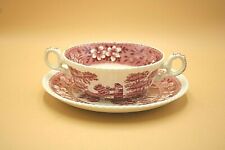 Spode Pink Tower Copeland Suppentasse Untertasse 2tlg. Set Porzellan rot pink