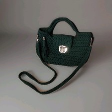Handtasche Umhängetasche dunkles Grün, Steckverschluss, Innenfutter, Handarbeit