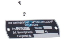 Typschild Rahmen NSU-Quickly m. Kerbnägel 51 ZT, N,S,L Typenschild