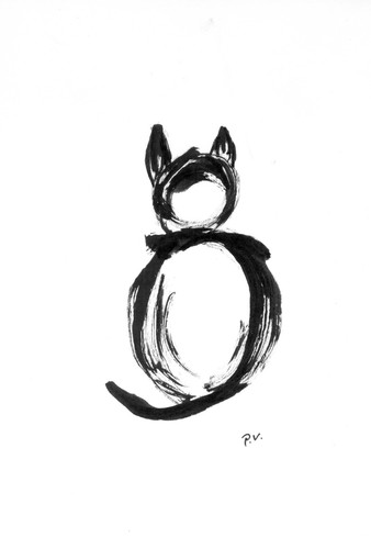 Katze tuschezeichnung sumi - ,