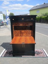 Biedermeier Sekretär um 1850, Tulpenkopf in Hochglanz schwarz, Kabinett Nussbaum