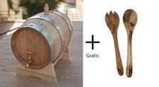 Wein Fass aus Eiche 5L mit Messing Zapfhahn | Gratis: 2x Olivenholz Löffel 30 CM