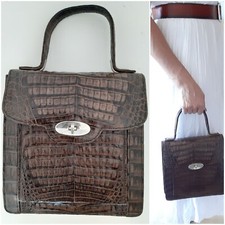Traum Vintage Krokodil Leder Kroko IRV Bag Hand Tasche braun Rarität