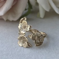 Fingerring Ring Vintage Blumen verstellbar filigran nostalgisch hellaltgoldfarbe