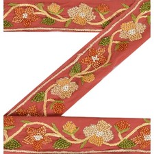 Sanskriti Vintage Sari Bordüre Hand Perlen 1 Yd Indische Borte Nähen Rosa Wei...