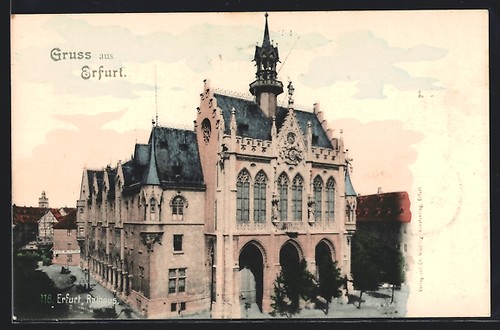 Erfurt rathaus mit bäumen - erfurt,,