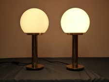 2 Tisch Lampen Leuchten Glashütte Limburg Opalglas Kugel Bubble 70er vintage