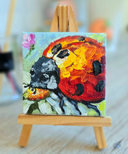 Marienkäfer Ölbild 7x7 cm