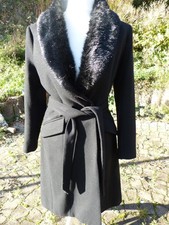 Wintermantel, schwarz, Webpelzkragen, warm, knielang, 38, elegant, Bindegürtel
