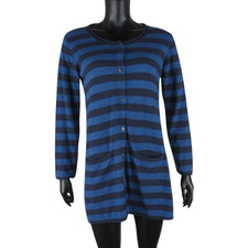 Gudrun Sjoden blau gestreifter Wollmantel Überkleid Cardigan Kleid Damen S