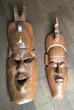 Holzmaske 2x Masken Holz Afrika Wandmaske Wand Deko 37cm und 32,5cm