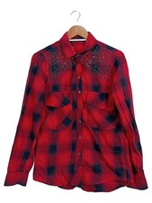 ZARA Damen Hemdbluse Karohemd Rot Schwarz Nieten Gr. 36/S Casual
