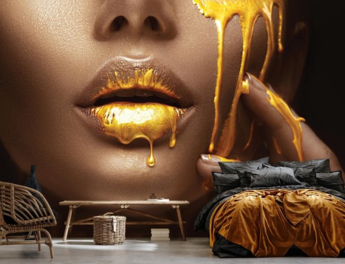 Fototapete frau mund gold - mund,
