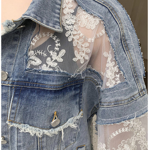 Damen blumen spitze jeansjacke - blumen,