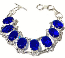 BLAU TANSANIT EDELSTEIN ARMBAND  925 Sterlingsilber  HANDGEFERTIGT 17-20 CM.