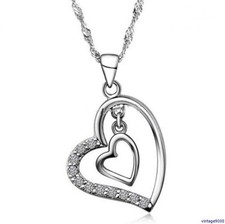 Damen Doppelherz Anhänger mit Halskette Love 925 Silber plattiert Zirkonia 111