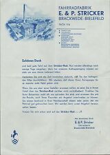 BRACKWEDE-BIELEFELD, Brief um 1935, Fahrrad-Fabrik E. & P. Stricker