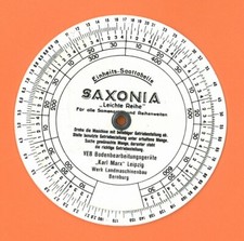 301820 Drillmaschine Rechenscheibe ORIGINAL DDR Saxonia Einheits Saattabelle