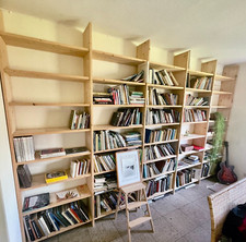 Bibliothek Regal Modern Kiefer Bücherregal Vollholz Bücherwand 4,45 x 2,80 m