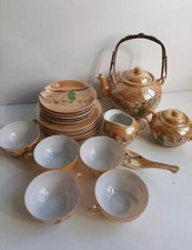 Japanisches Teeservice lithophane hauchzart PERLMUTT Geisha Orange