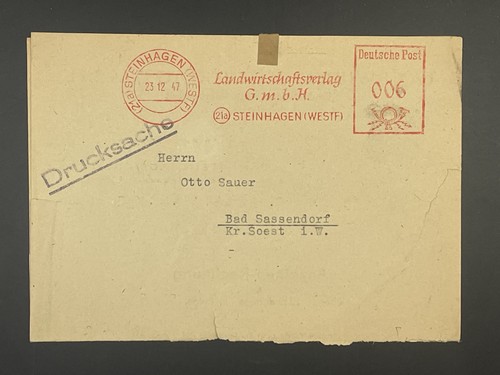 Briefumschlag 1947 steinhagen - briefumschlag,