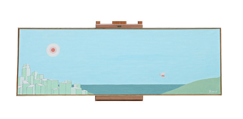 Stadt meer mit fliegender - stadt,
