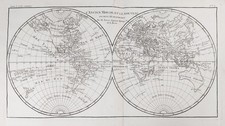 Weltkarte world mappemonde Kupferstich Karte map engraving Bonne gravure 1780