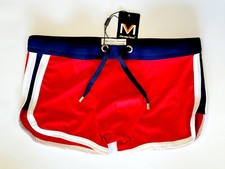 Manview Herren Badeshorts, Badehose, Kastenform  rot – blau -  weiß Gr. M - XL