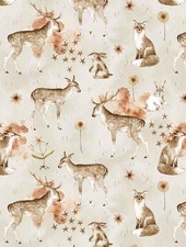 Alpenfleece Kinder Warme Stoff Mit Muster, Waldtiere, Neutral, Beige, Winterstof