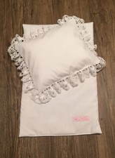 Nostalgie Puppenbettwäsche Kissen  Wiegen Puppenbett Puppenwagen weiß