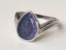 Schöner Ring mit Blaufluss, 925 Silber, Tropfen, RG 60