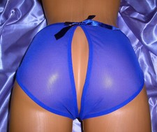 Erotischer transparenter Nylon Slip Slip offen XL BLAU Panty Schlüpfer NEU (#51)