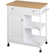 Servierwagen Küchenwagen Küchentrolley aus Bambus Weiß 75x89x44 cm wr043ws